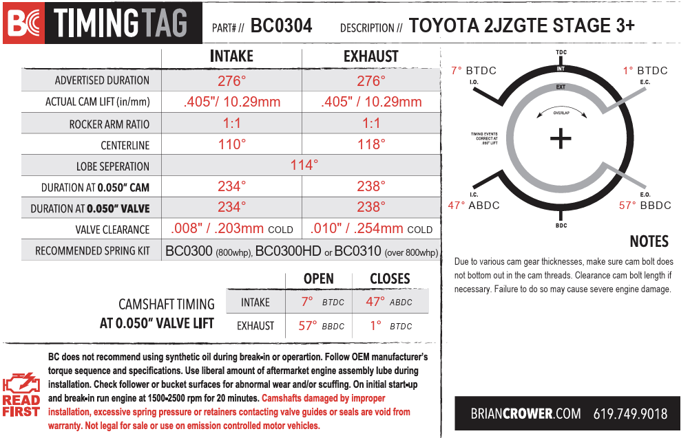 Brian Crower 2JZ-GTE Camshaft (Stage 3+)